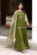 Green kurti with palazzo and printed dupatta set