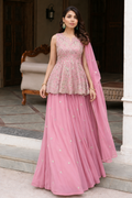 Pink indo western crop top with skirt and dupatta 3pc set
