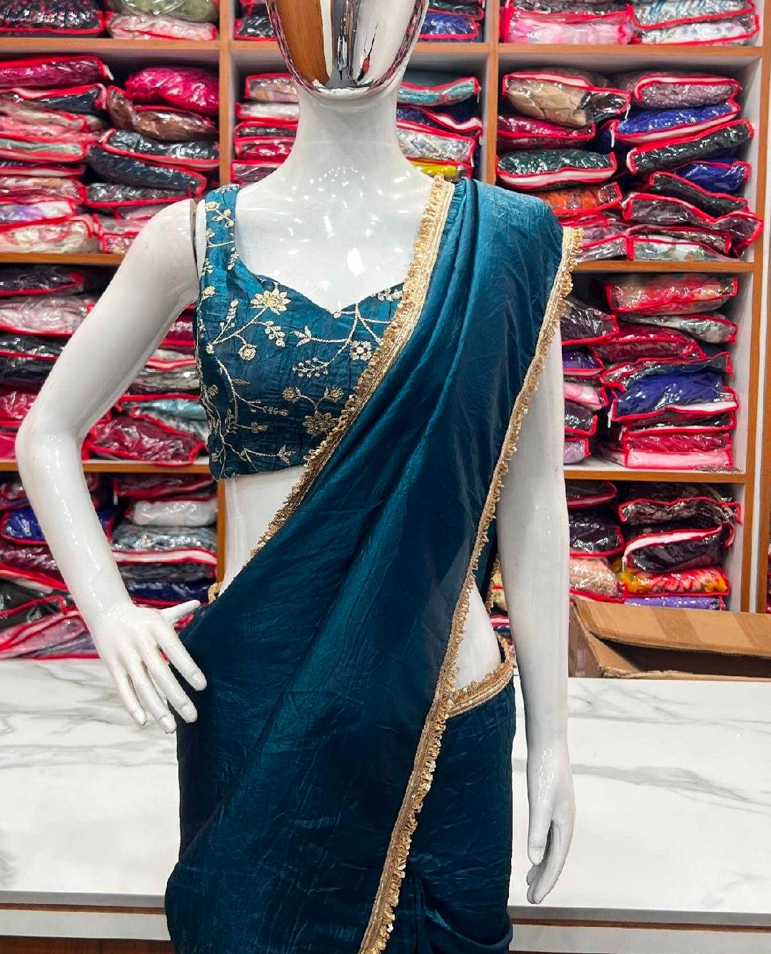 Purple silk lacey saree with blouse