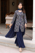 Blue front slit kurti with bottom and dupatta set