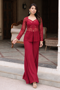Red cape with blouse and palazzo set