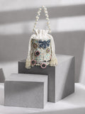 White floral pearl dangling latkan purse