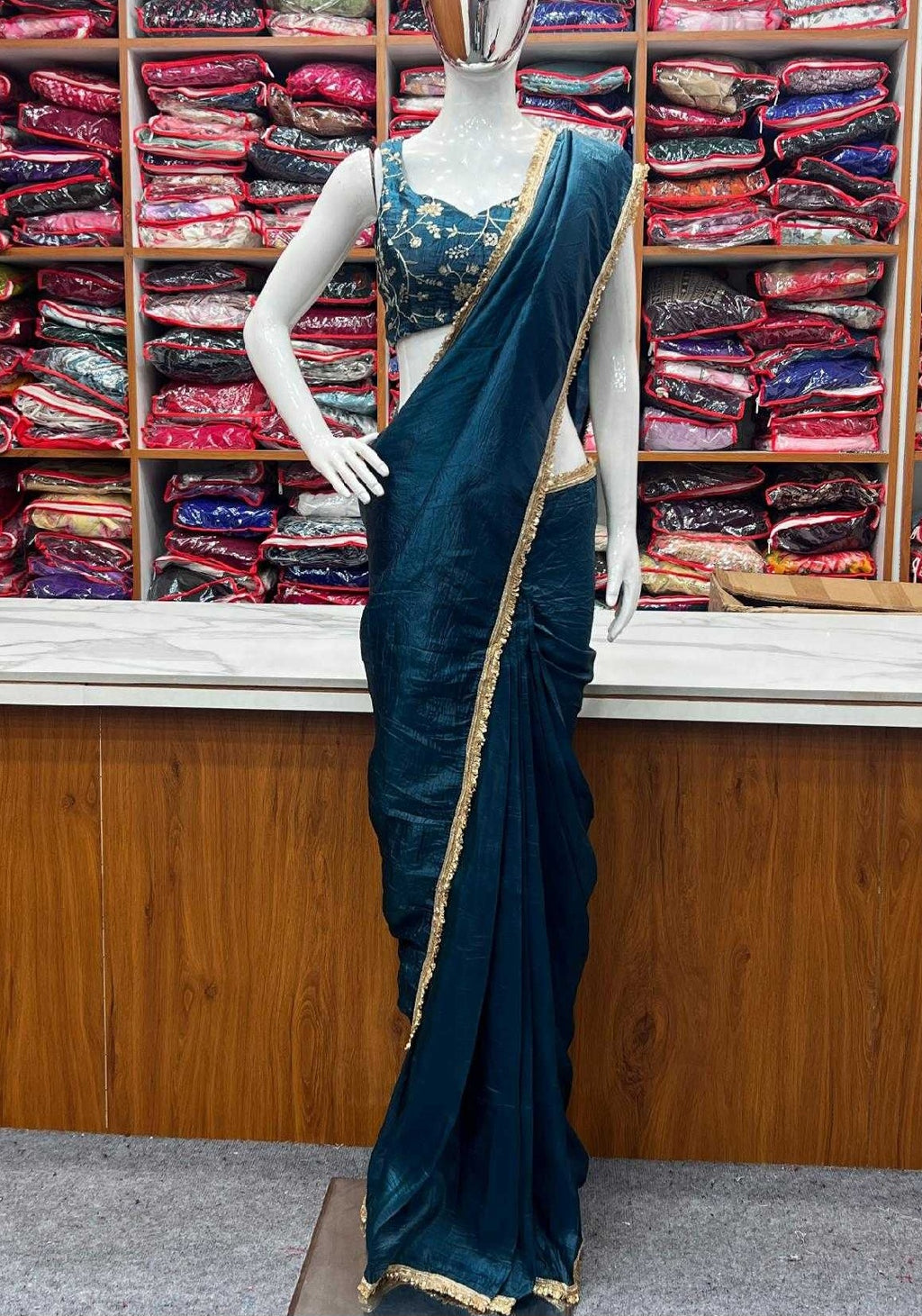 Purple silk lacey saree with blouse