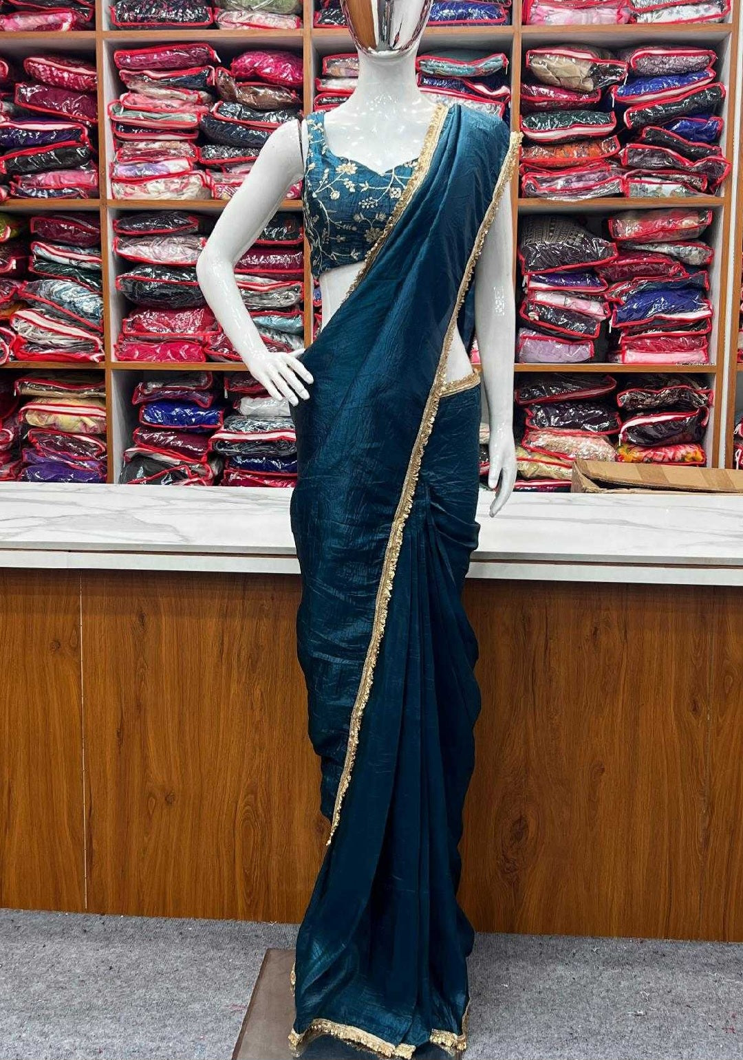 Purple silk lacey saree with blouse