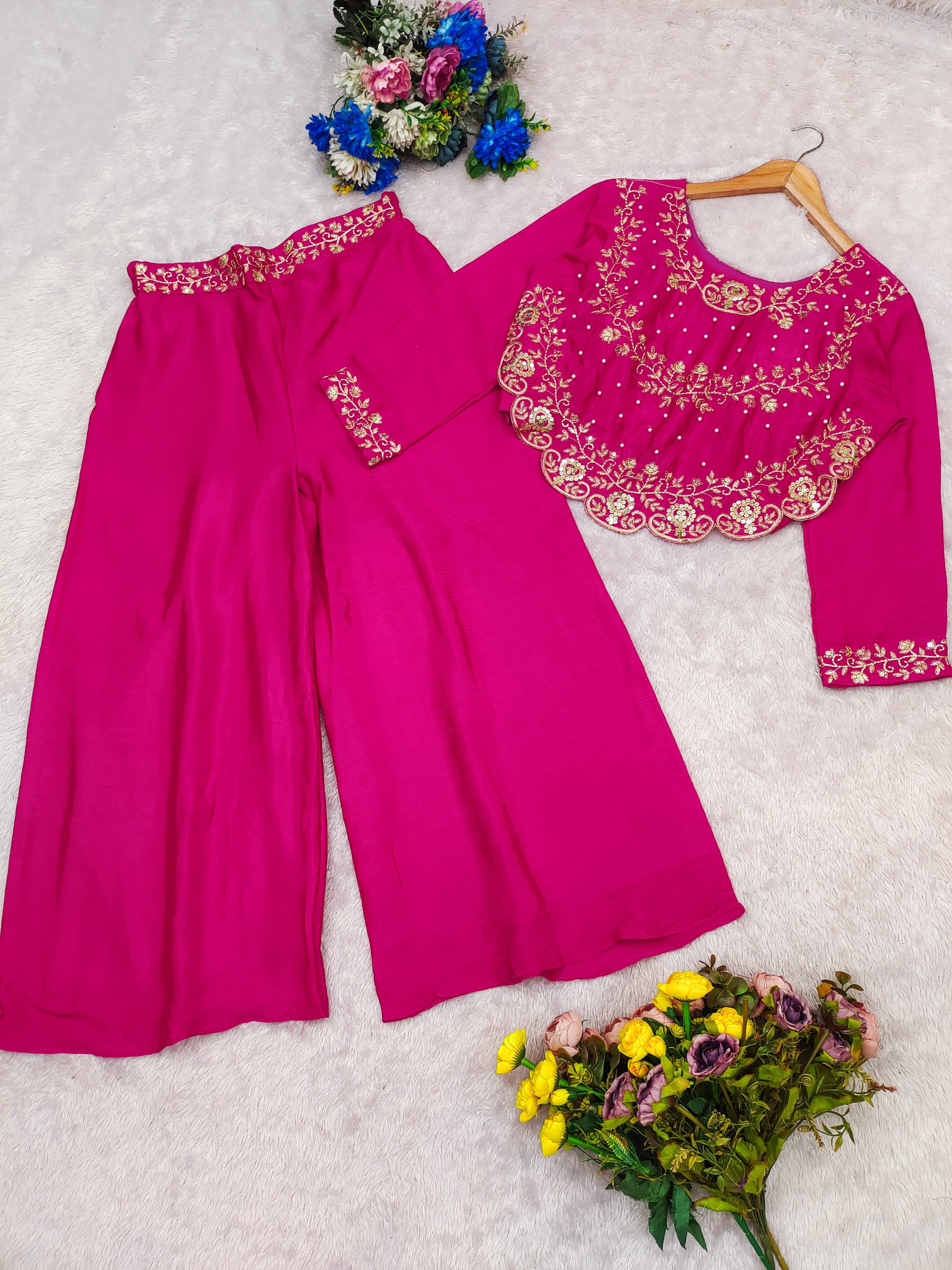 Pink crop top with palazzo