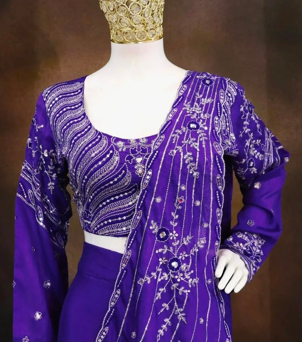 Purple fish cut lehenga saree with blouse