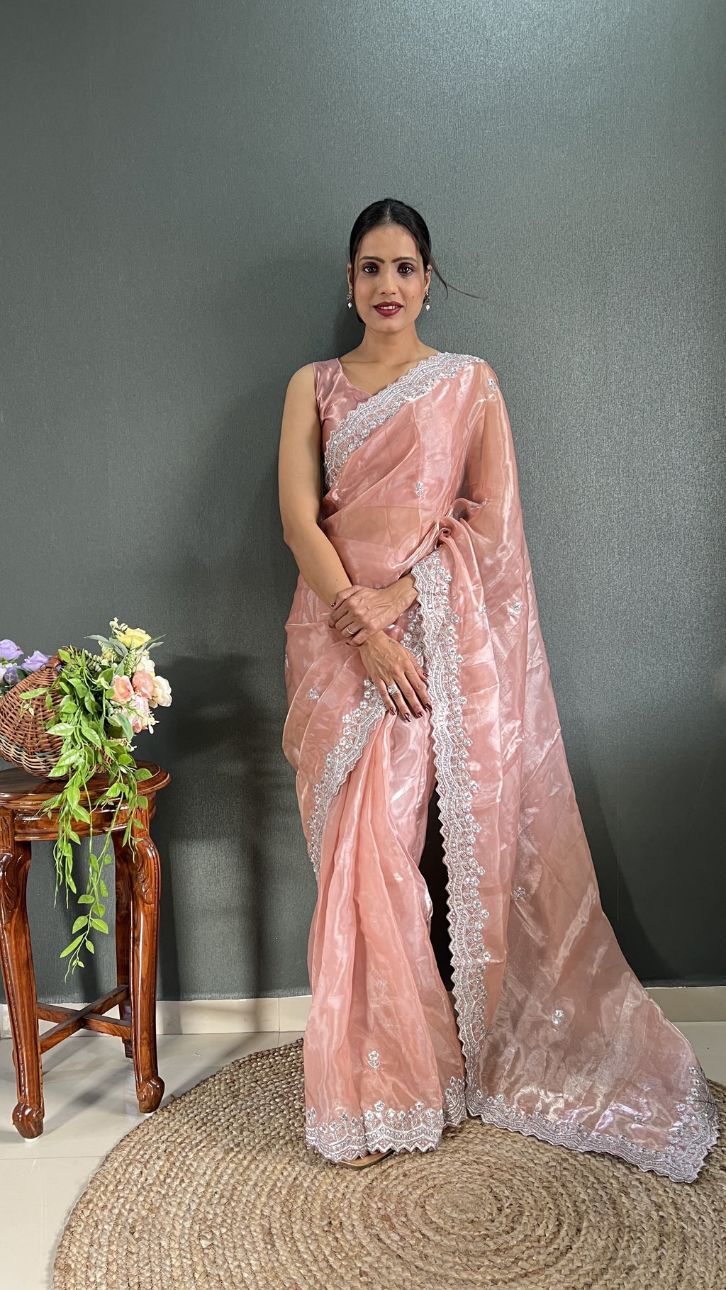 Pink jimmy choo silk saree with blouse 2pc set