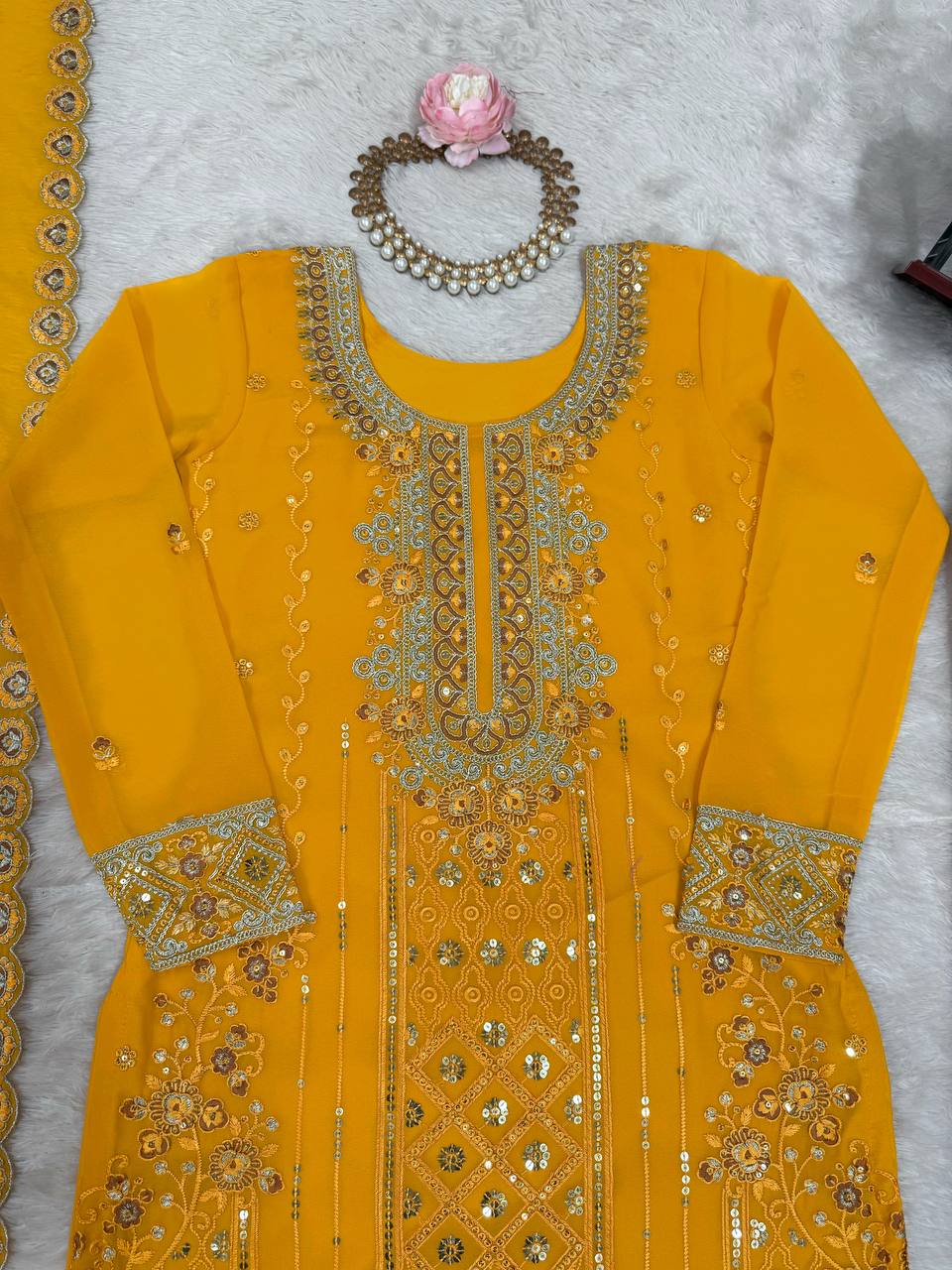 Pink kurti with palazzo and dupatta set