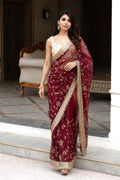 Maroon indian saree with blouse