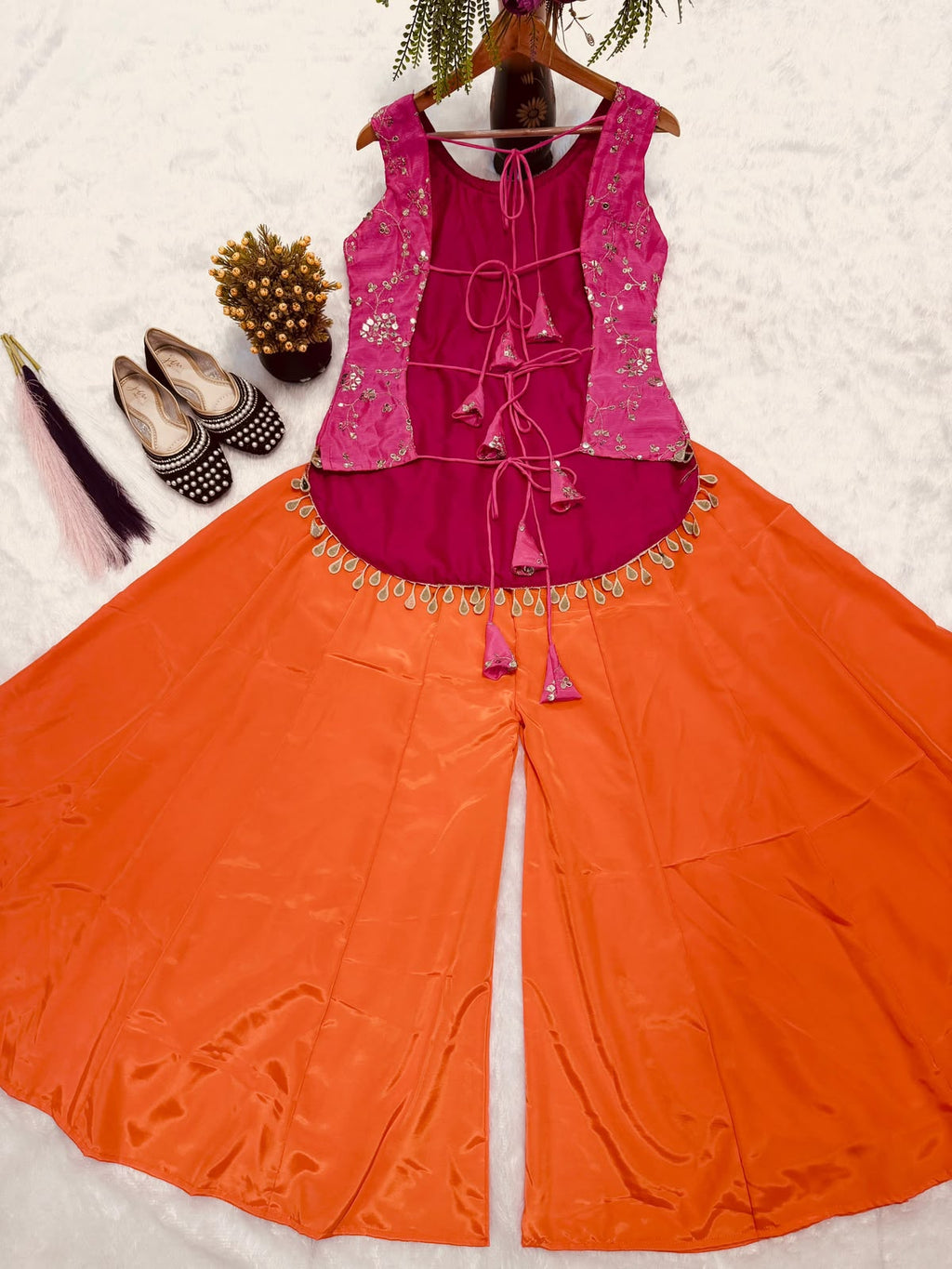 Pink indo western backless kurti with palazzo