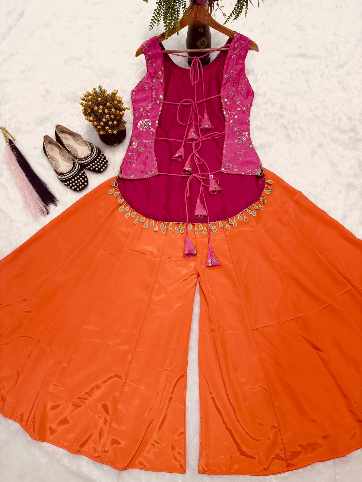 Pink indo western backless kurti with palazzo