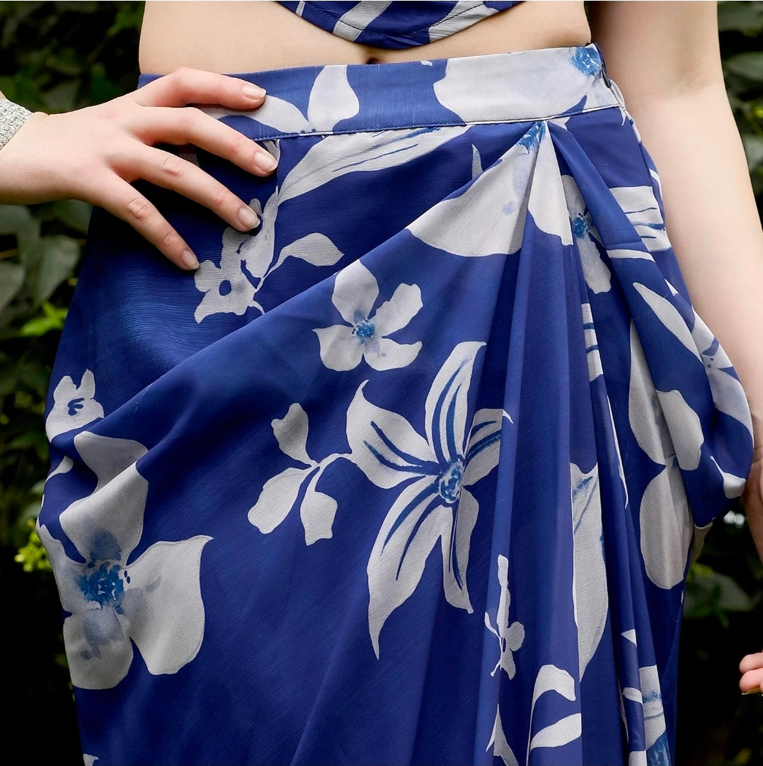 Blue corset with dhoti skirt and dupatta 3pc set