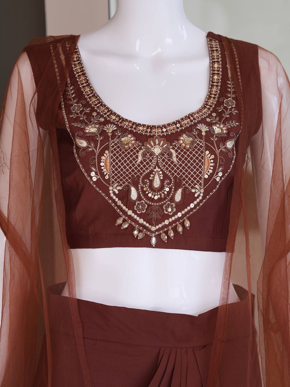 Brown indo western dhoti with top and cape