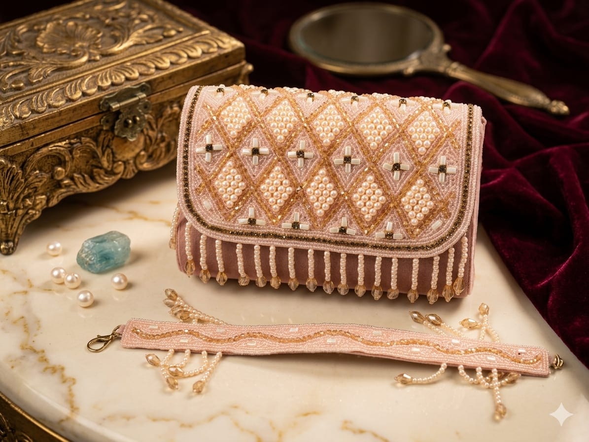 Pink beaded latkan purse