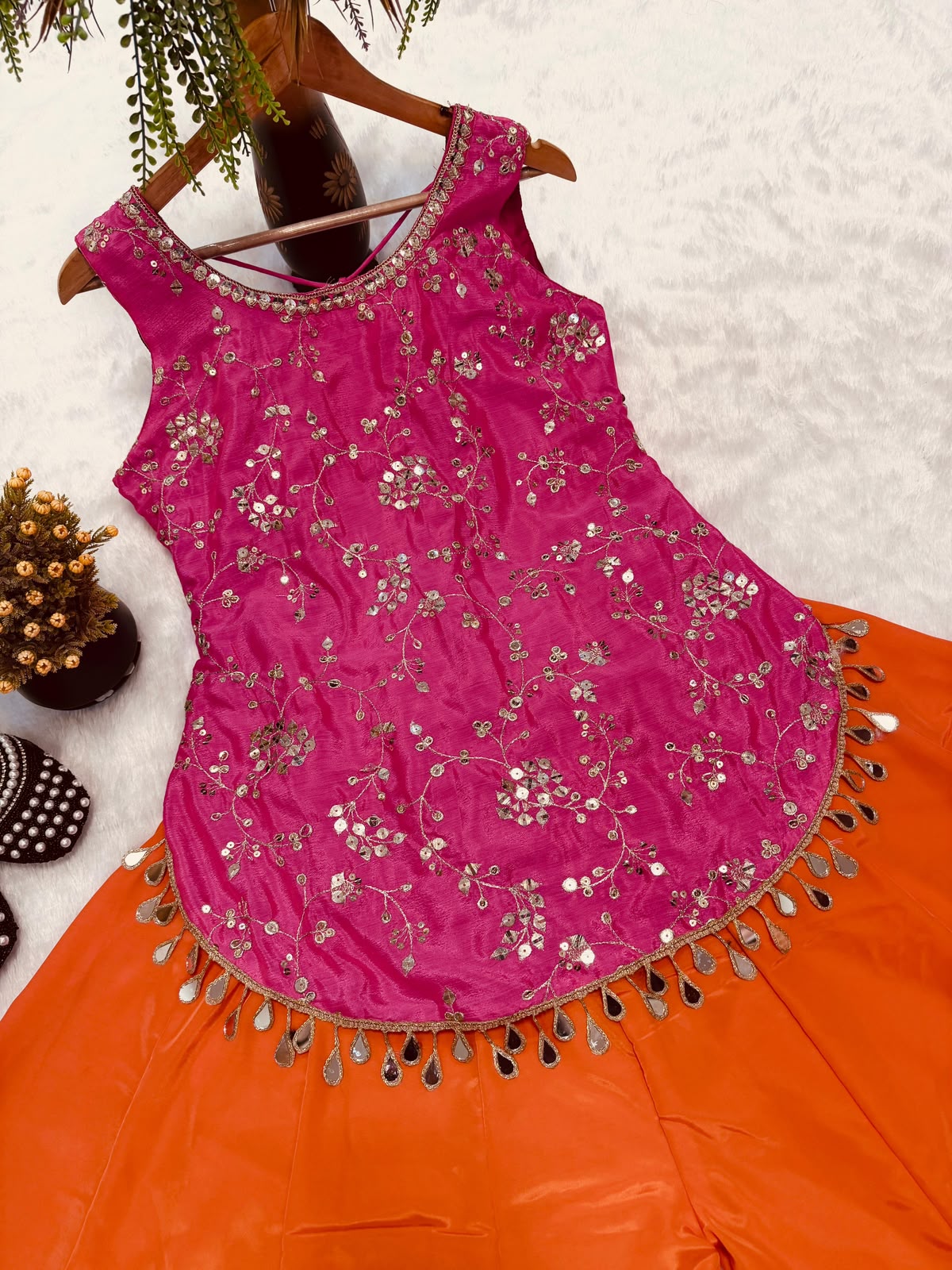 Pink indo western backless kurti with palazzo