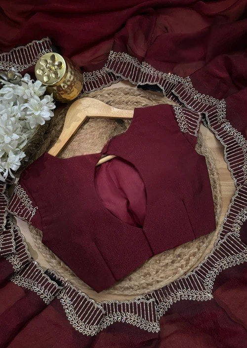Maroon rhinestone saree with blouse