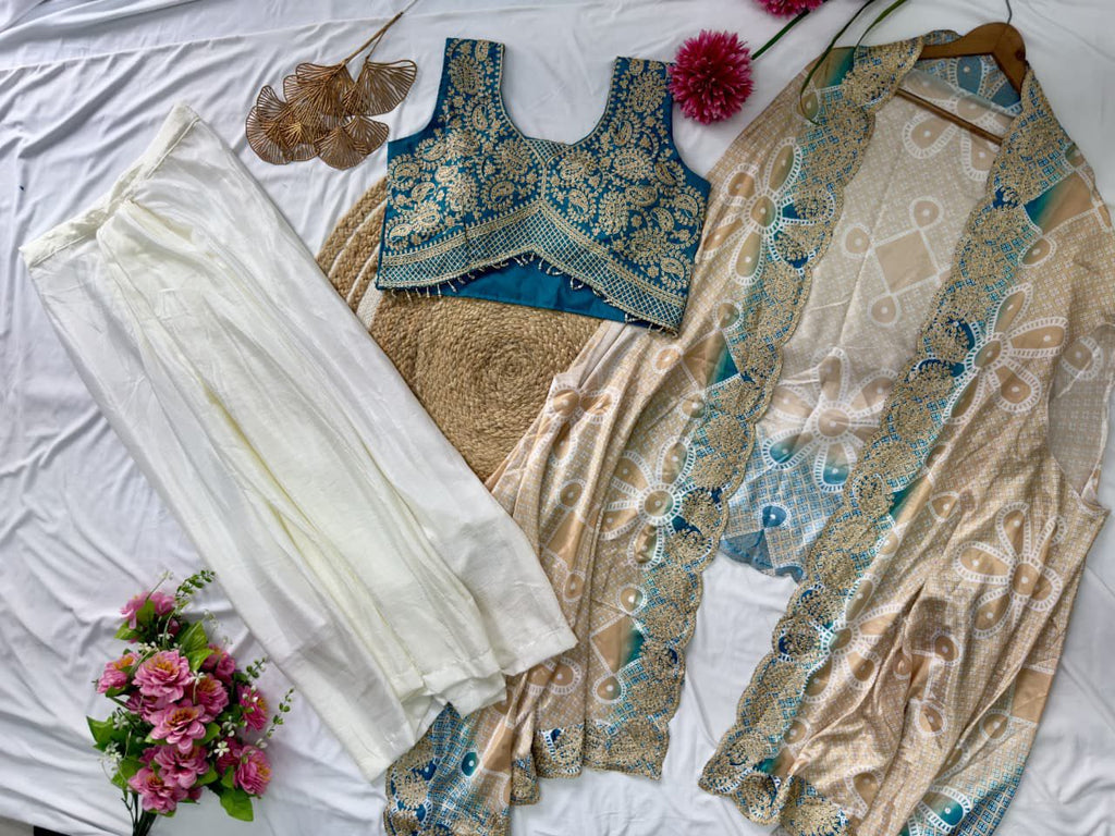 Yellow dhoti skirt with bandhani shrug and top set