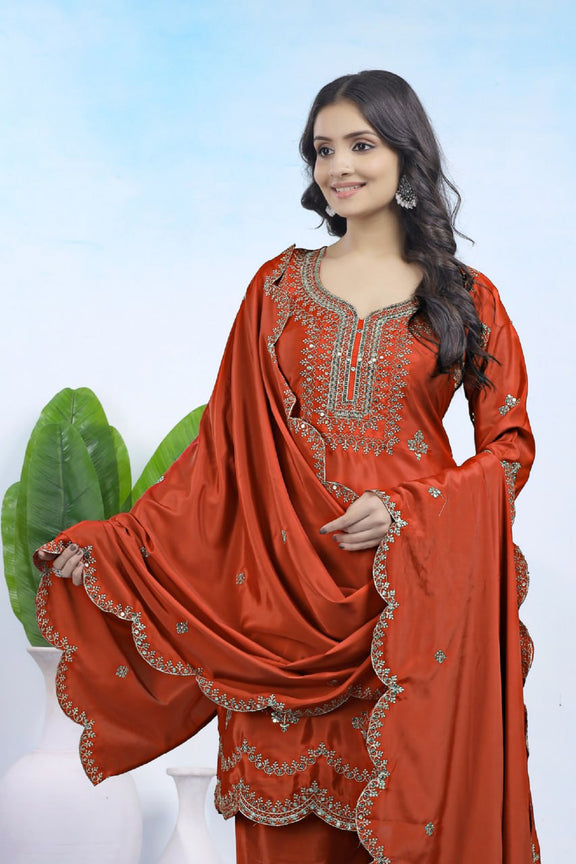Orange kurti and bottom with dupatta set