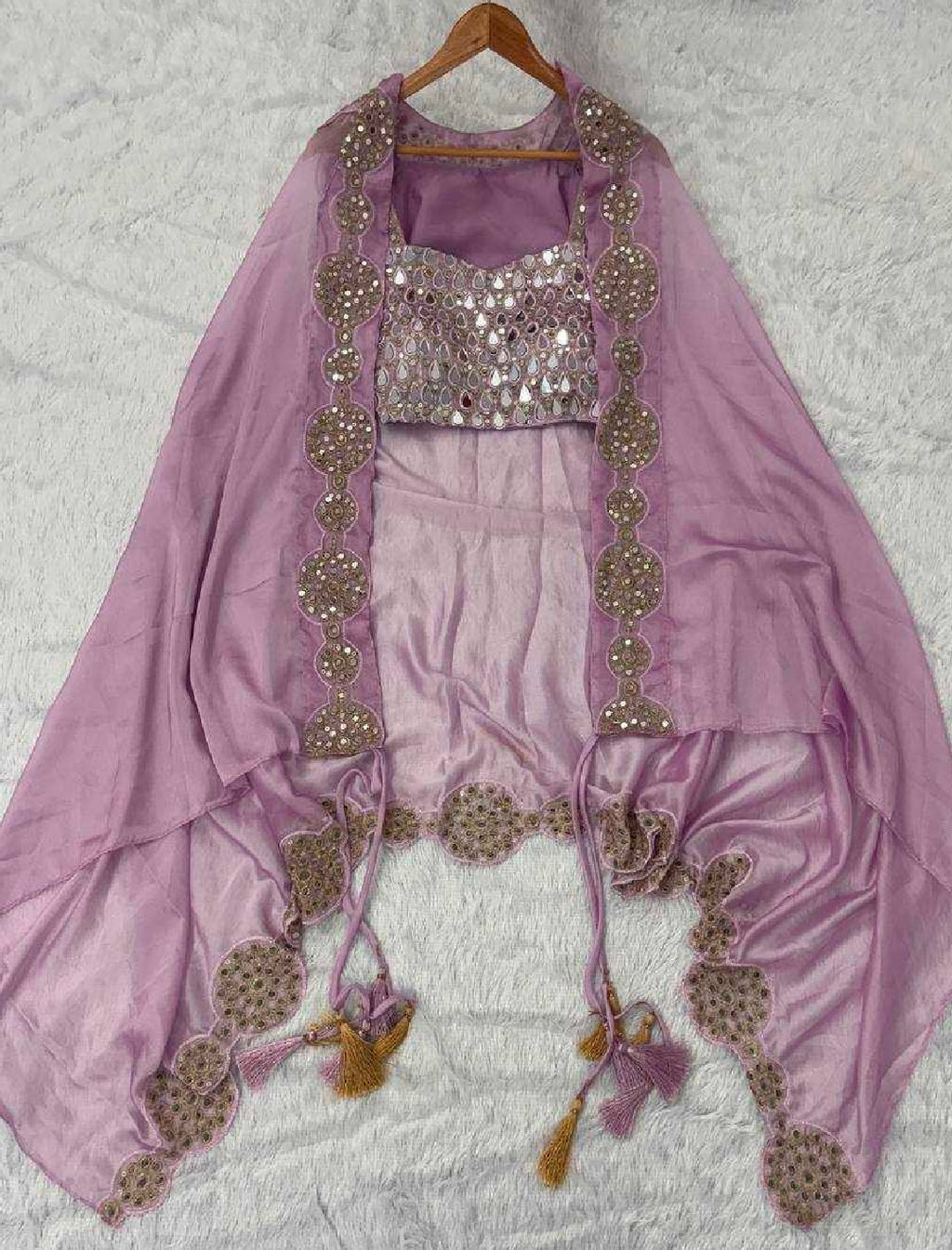 Lavender indo western top with shrug and palazzo