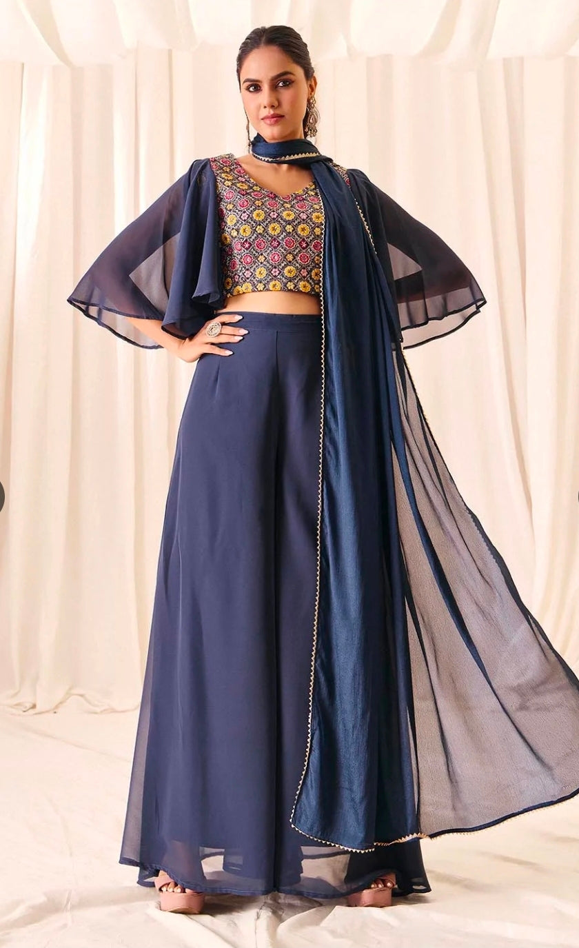 Blue top with palazzo and dupatta set