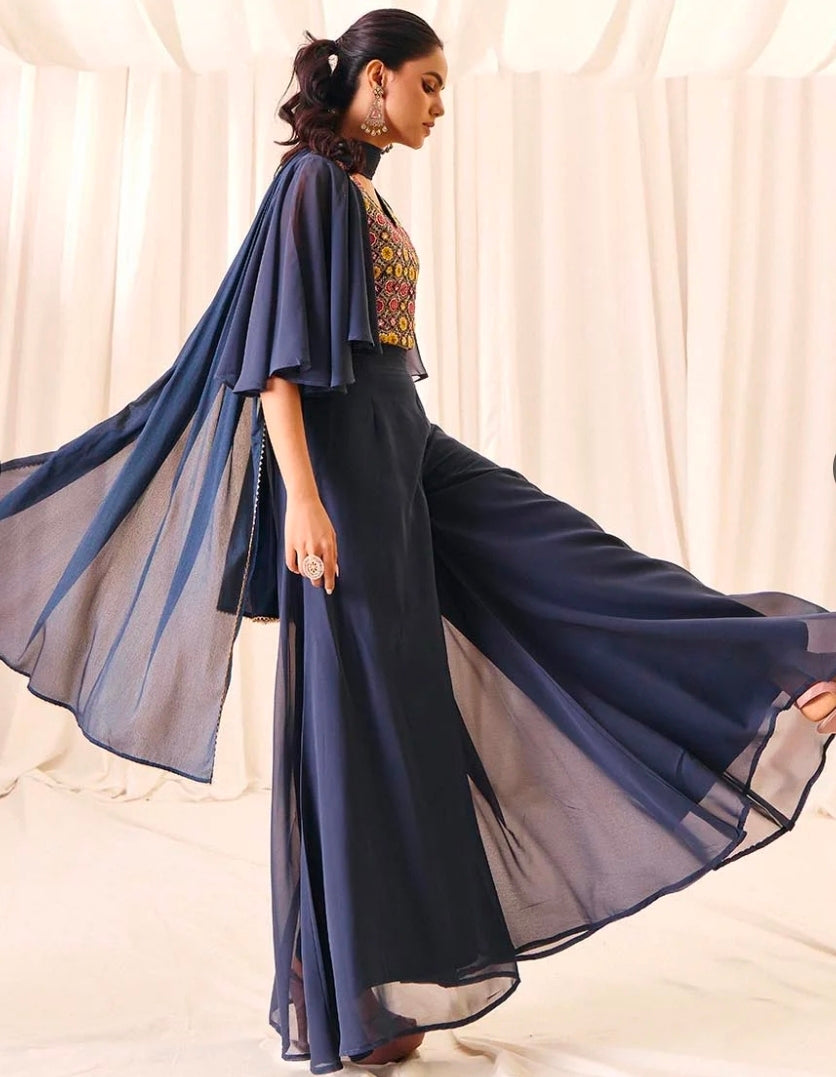 Blue top with palazzo and dupatta set