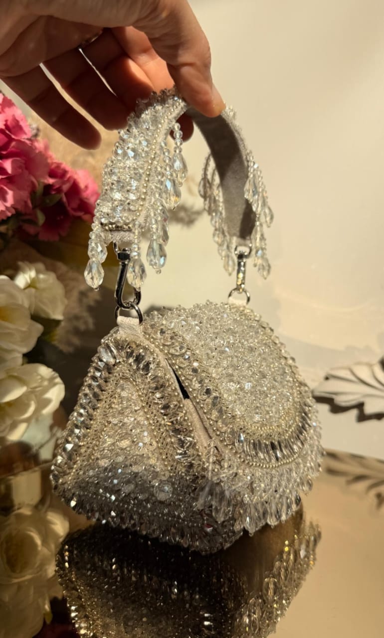 Golden dangling beaded purse