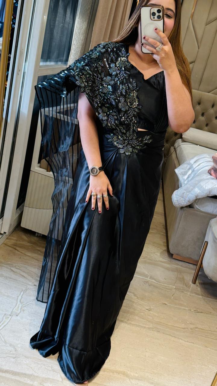 Black ready to wear saree with blouse