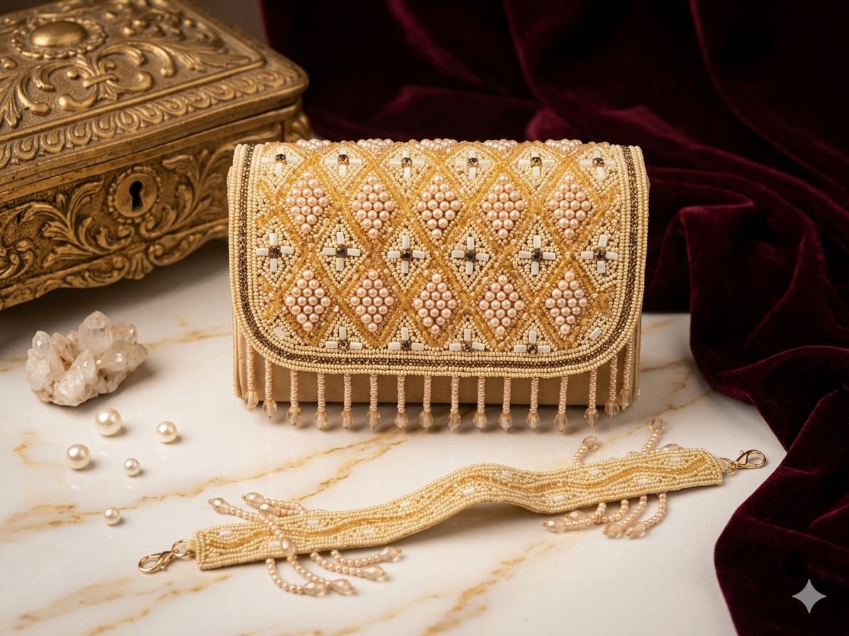 Pink beaded latkan purse