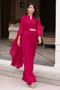 Pink pleated drape dhoti saree with blouse