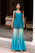 Blue indo western front slit with pents