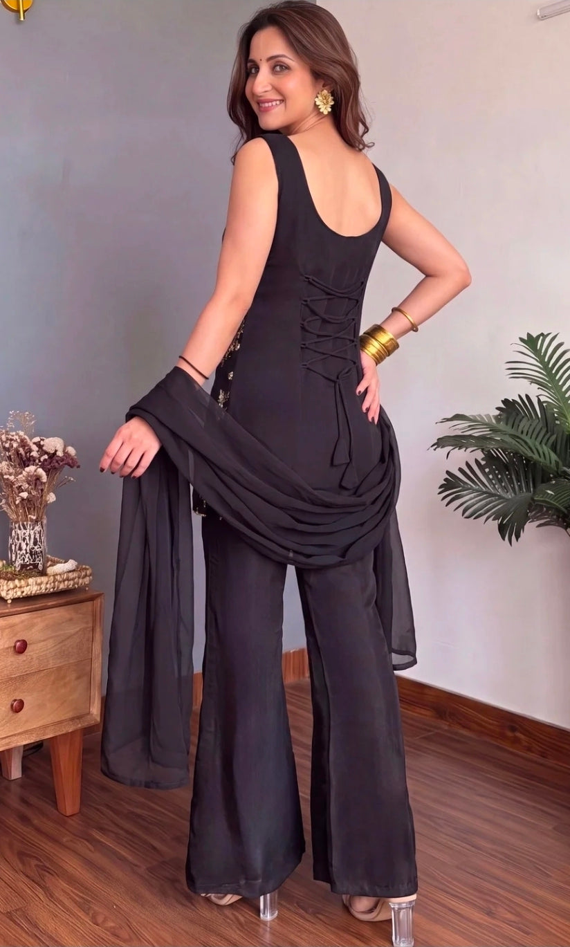 Black corset kurti with palazzo and dupatta 3pc set