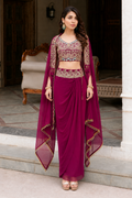 Purple dhoti with top and cape shrug set