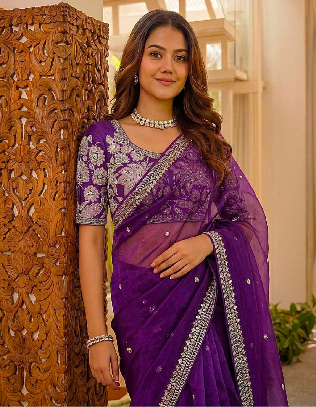 Blue silk saree with blouse