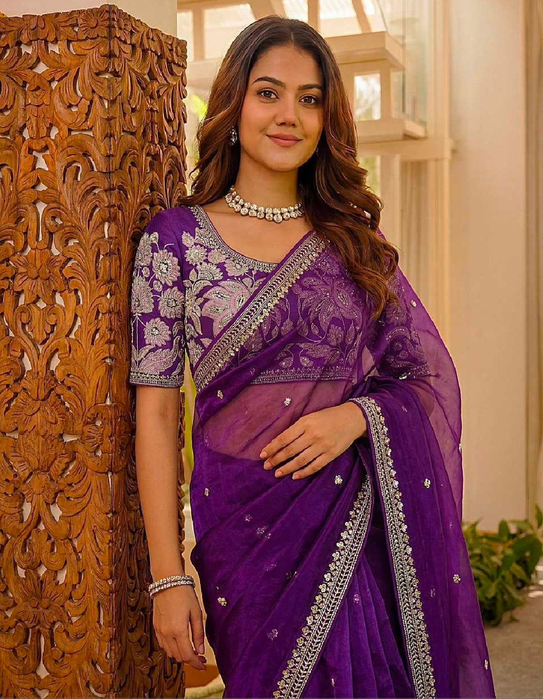 Blue silk saree with blouse
