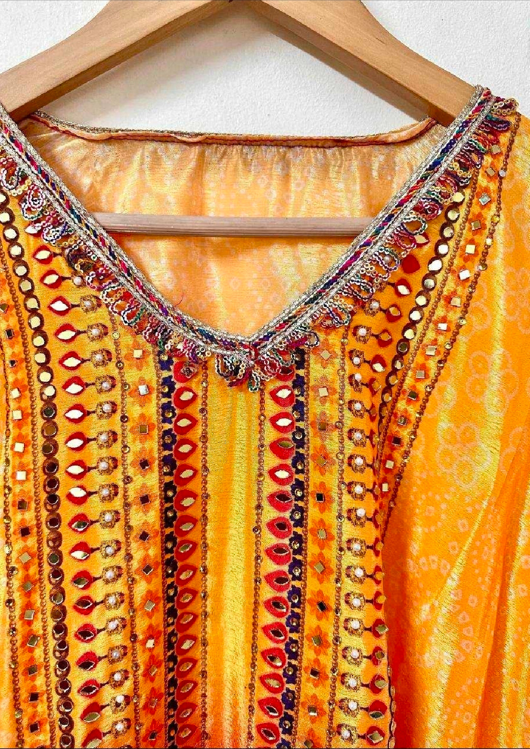 Yellow pink kaftan outfit with dhoti