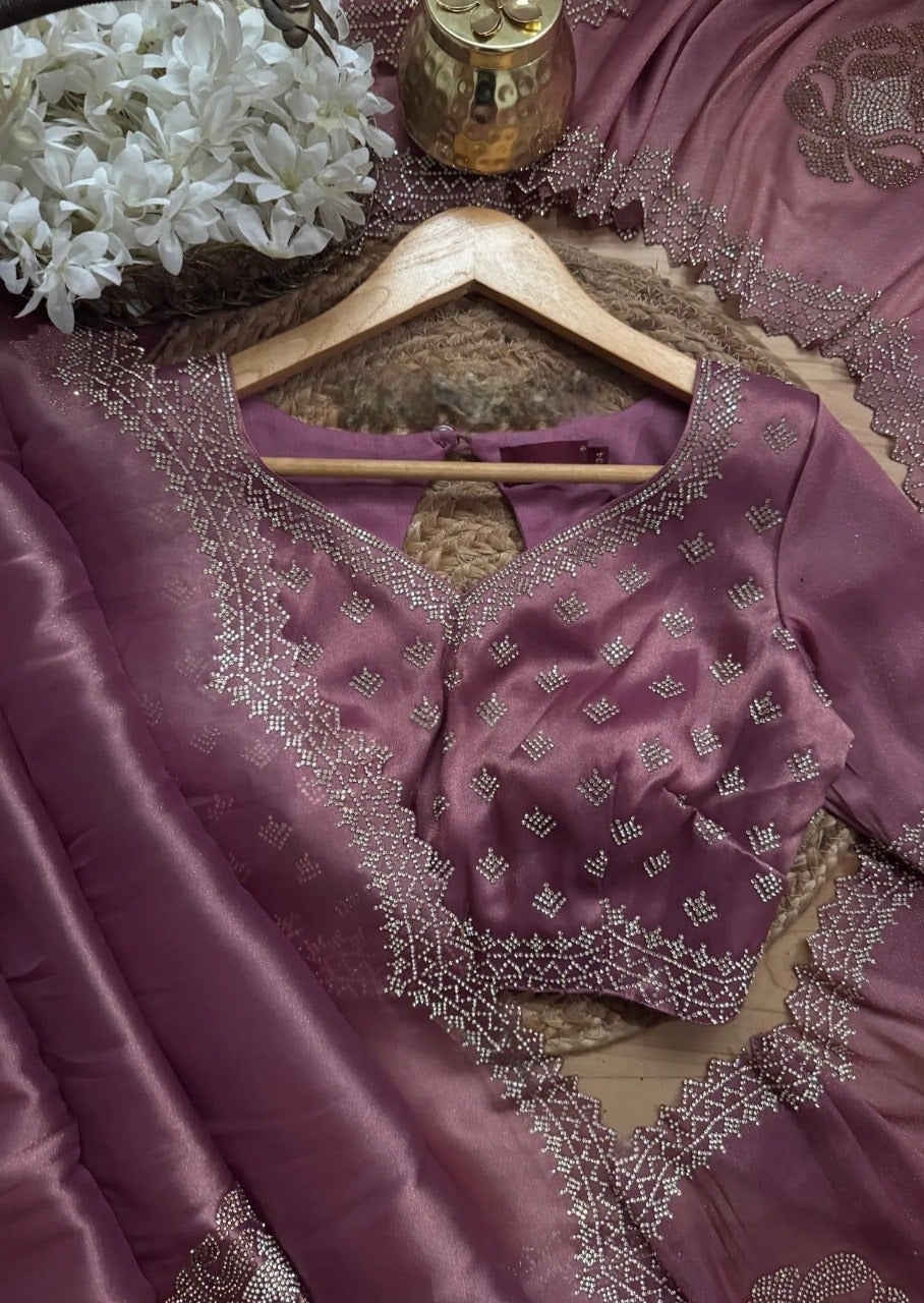 Purple rhinestone saree with blouse