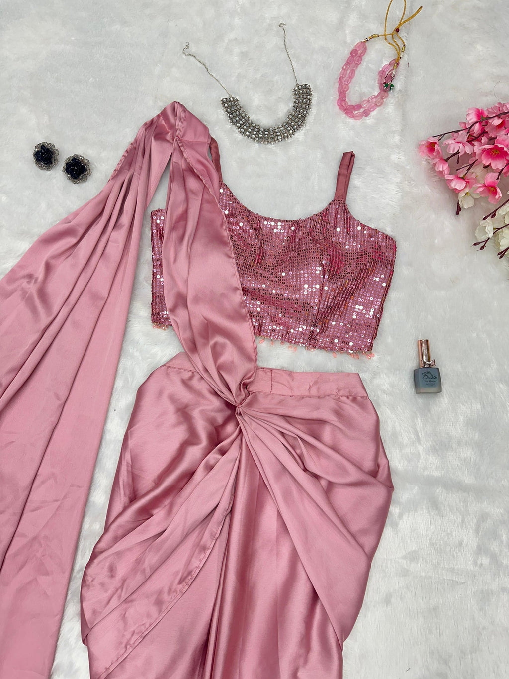 Pink silk dhoti saree with blouse