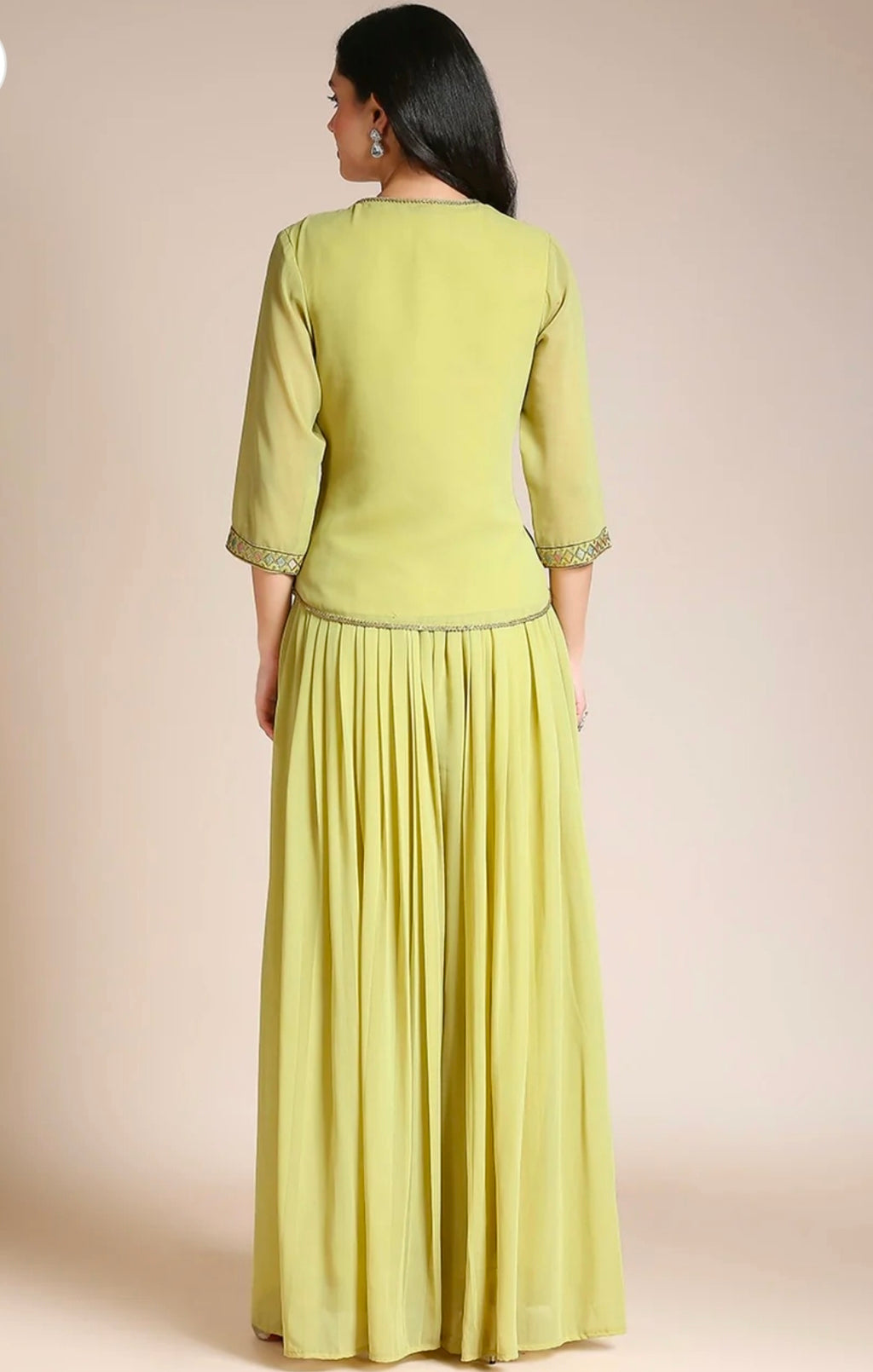 Green top with jacket and palazzo 3pc set