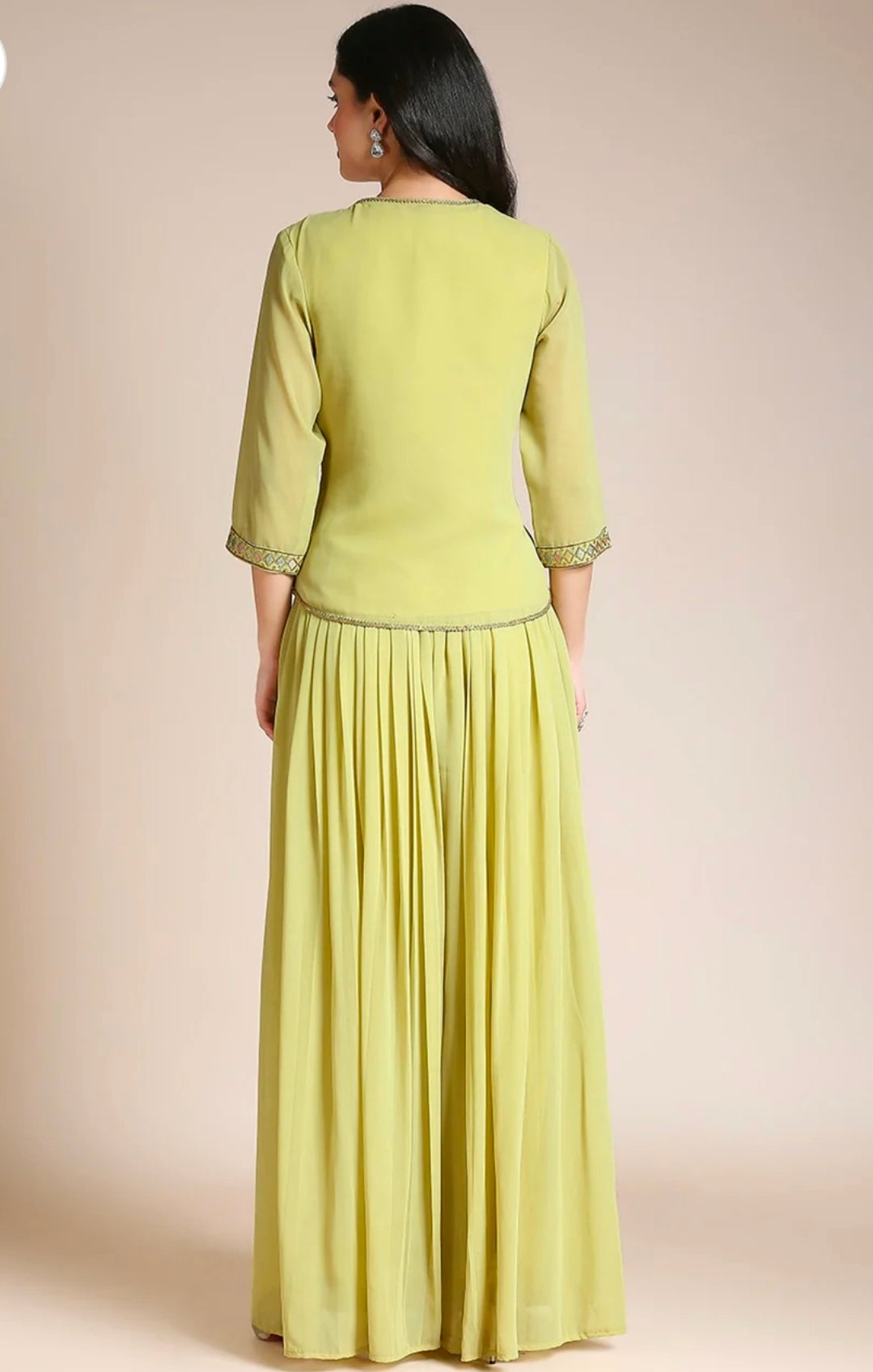 Green top with jacket and palazzo 3pc set