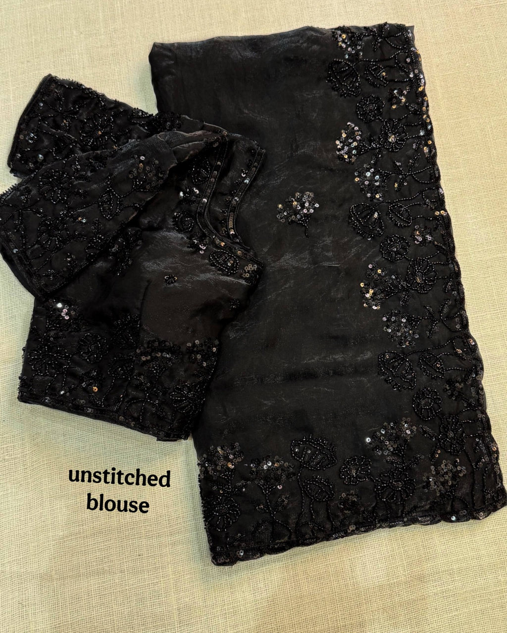 Black cutdana work saree