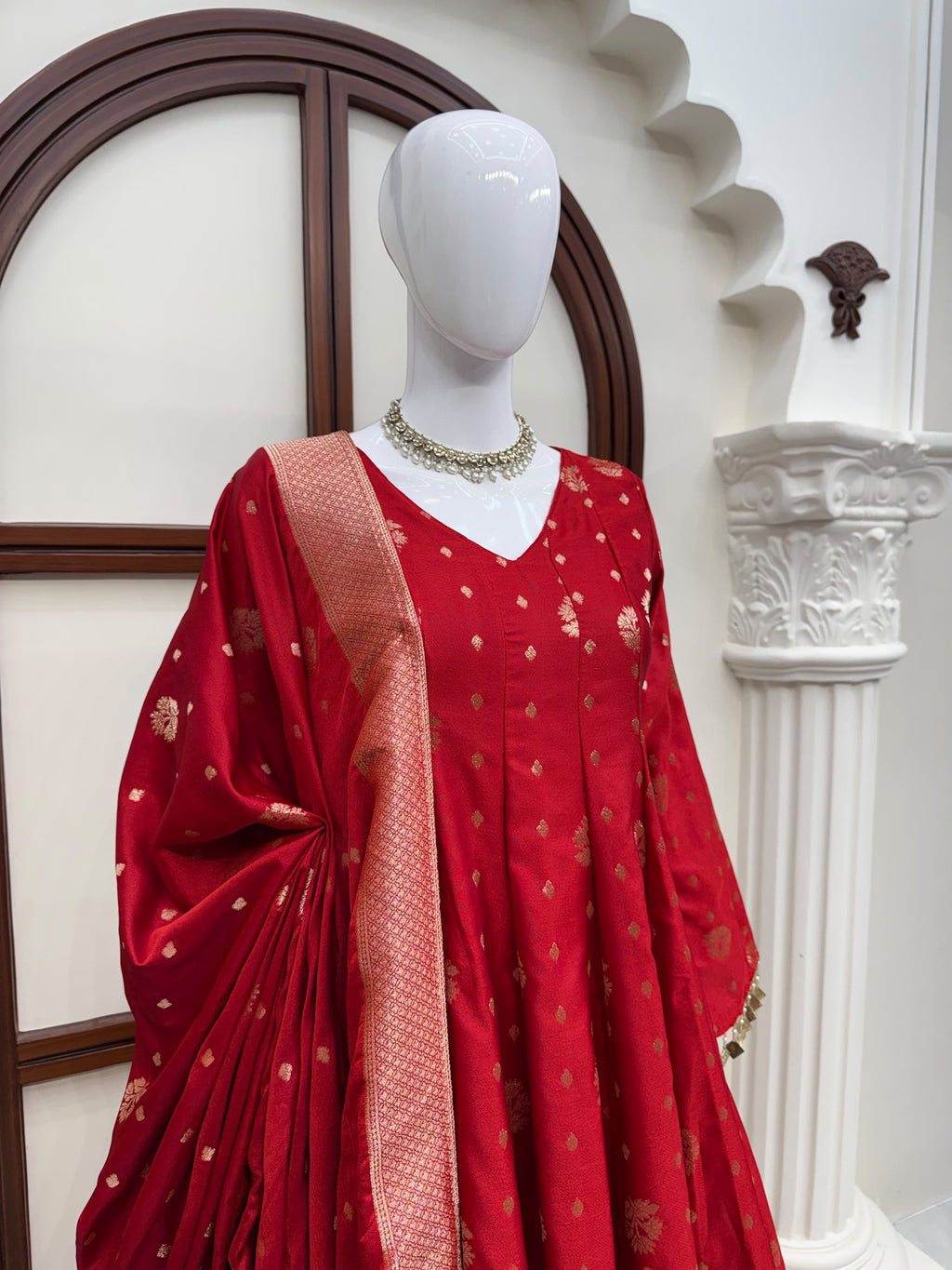 Red floral silk a line kurta palazzo set