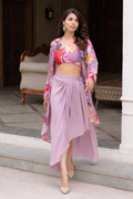 Purple pleated dhoti skirt with cape and top