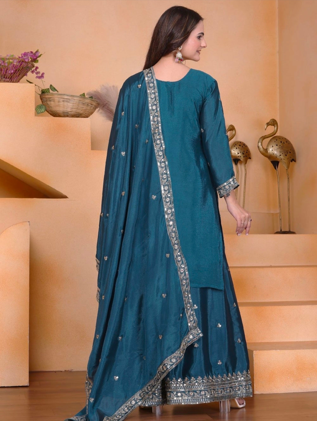 Blue kurti and sharara with dupatta