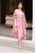 Pink dhoti with top and shrug cape set