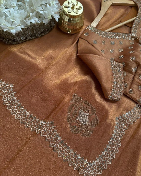Purple rhinestone saree with blouse