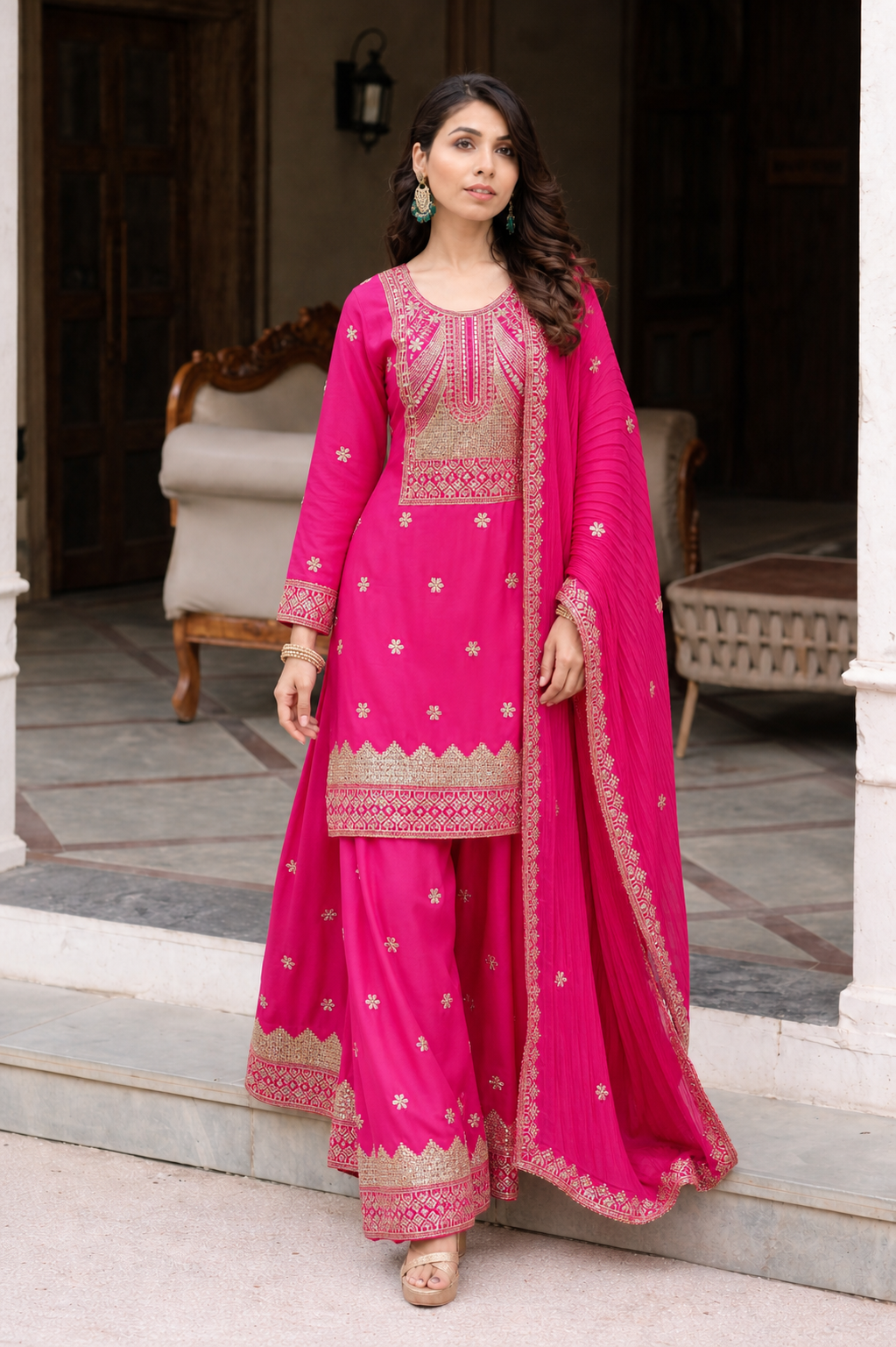 Pink kurti and sharara with dupatta set