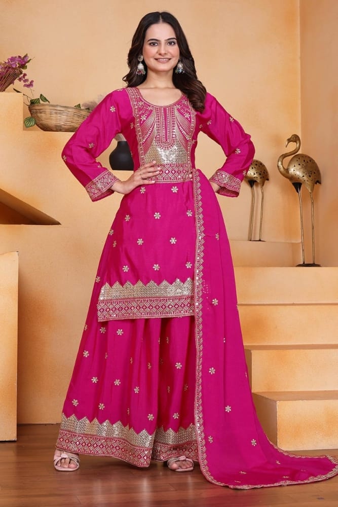 Pink kurti and sharara with dupatta set