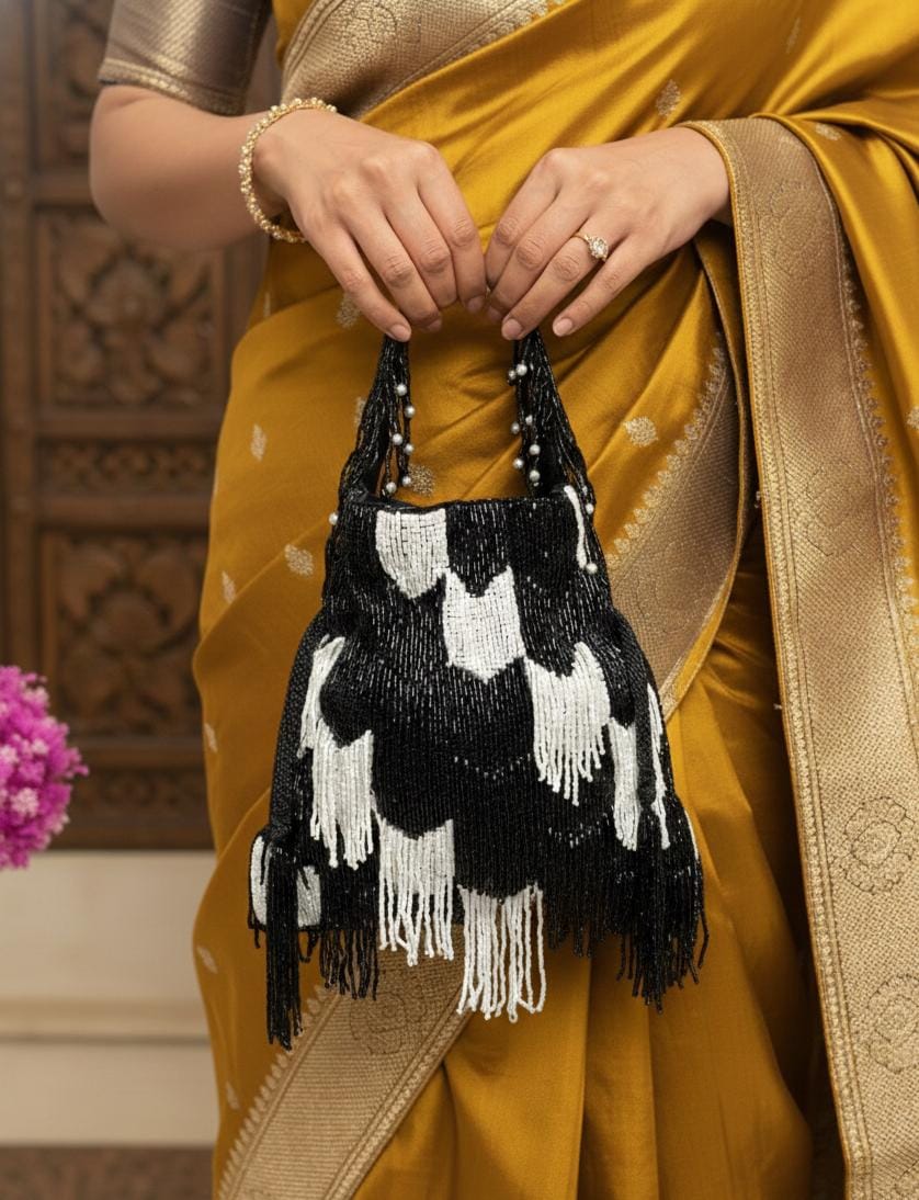 Black silver dangling latkan purse