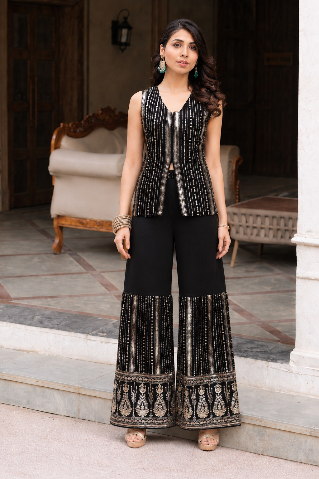 Alveera black indo western top with palazzo