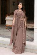 Brown ready to wear skirt saree blouse with cape jacket